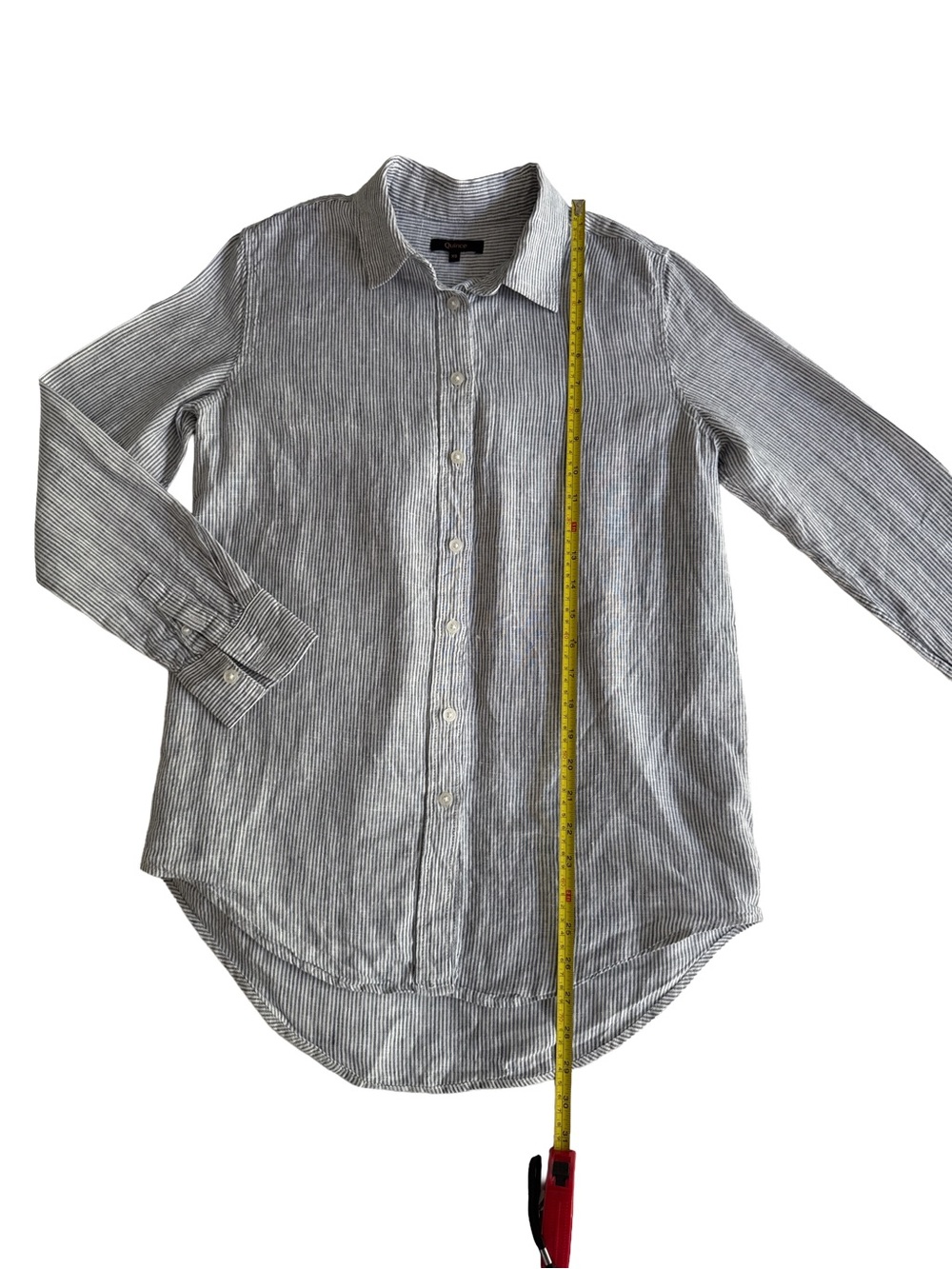 QUINCE 100% European Linen Blue Pin-Striped Long Sleeve Button-Up Shirt XS - Picture 6 of 11